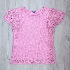 Pink Lace Overlay Blouse Size Large